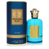 Imperial Blue parfum met gouden accenten en cilindrische verpakking van Riffs Parfum
